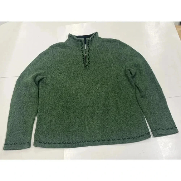 Christopher Banks Women’s Knit Sweater Green Size Large Hand Embroidered Cabin - Picture 1 of 12